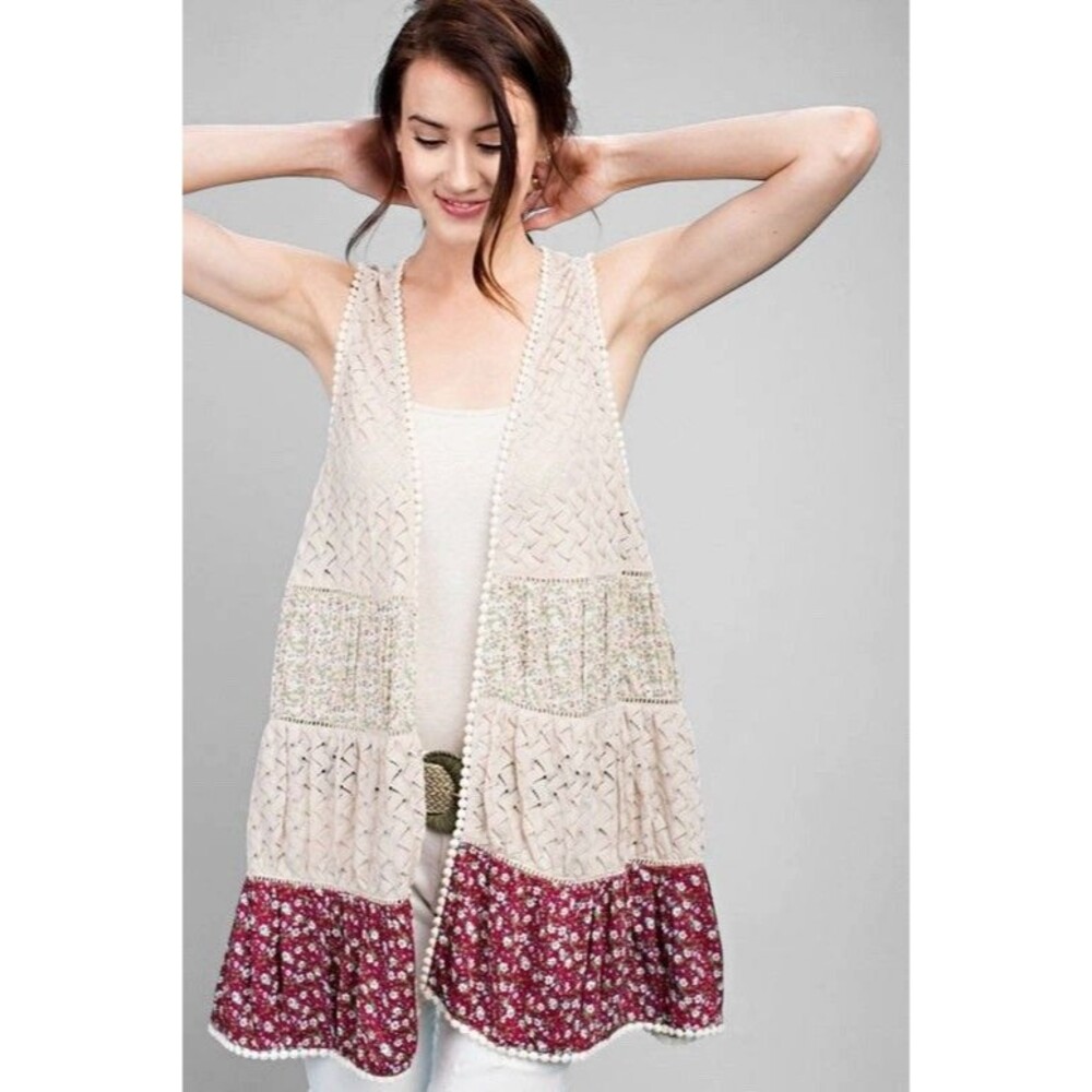 Boho Open Floral Panels Vest Women S Mixed Fabric Festival Fairy Forest Indie